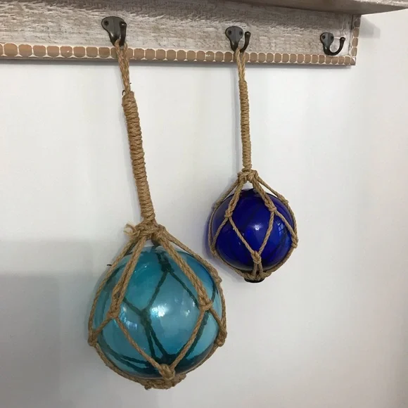 Glass Buoys Turquoise and Cobalt Blue Approximate Circumference 17” 21” - Picture 7 of 7